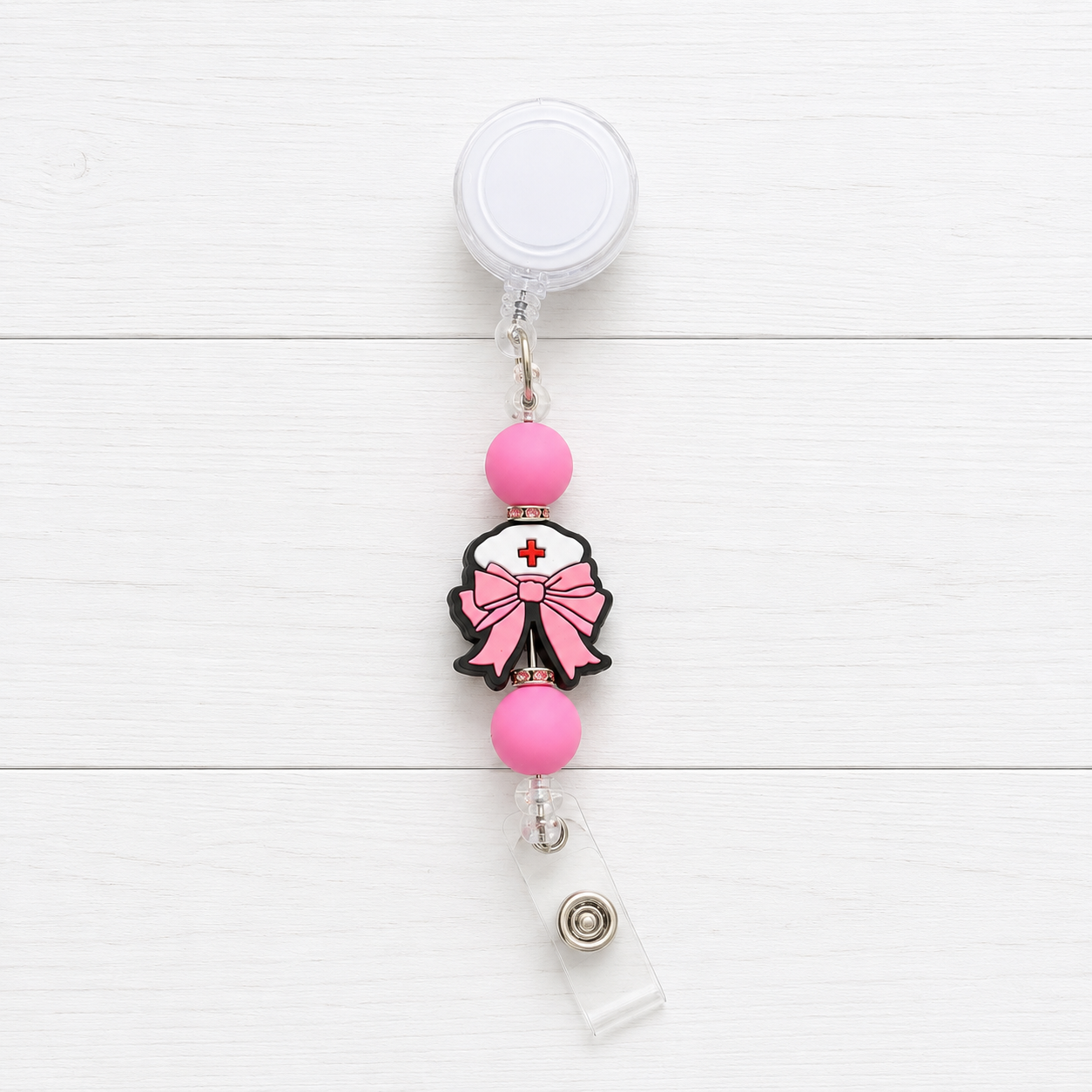 Nurse Bow Beaded Badge Reel