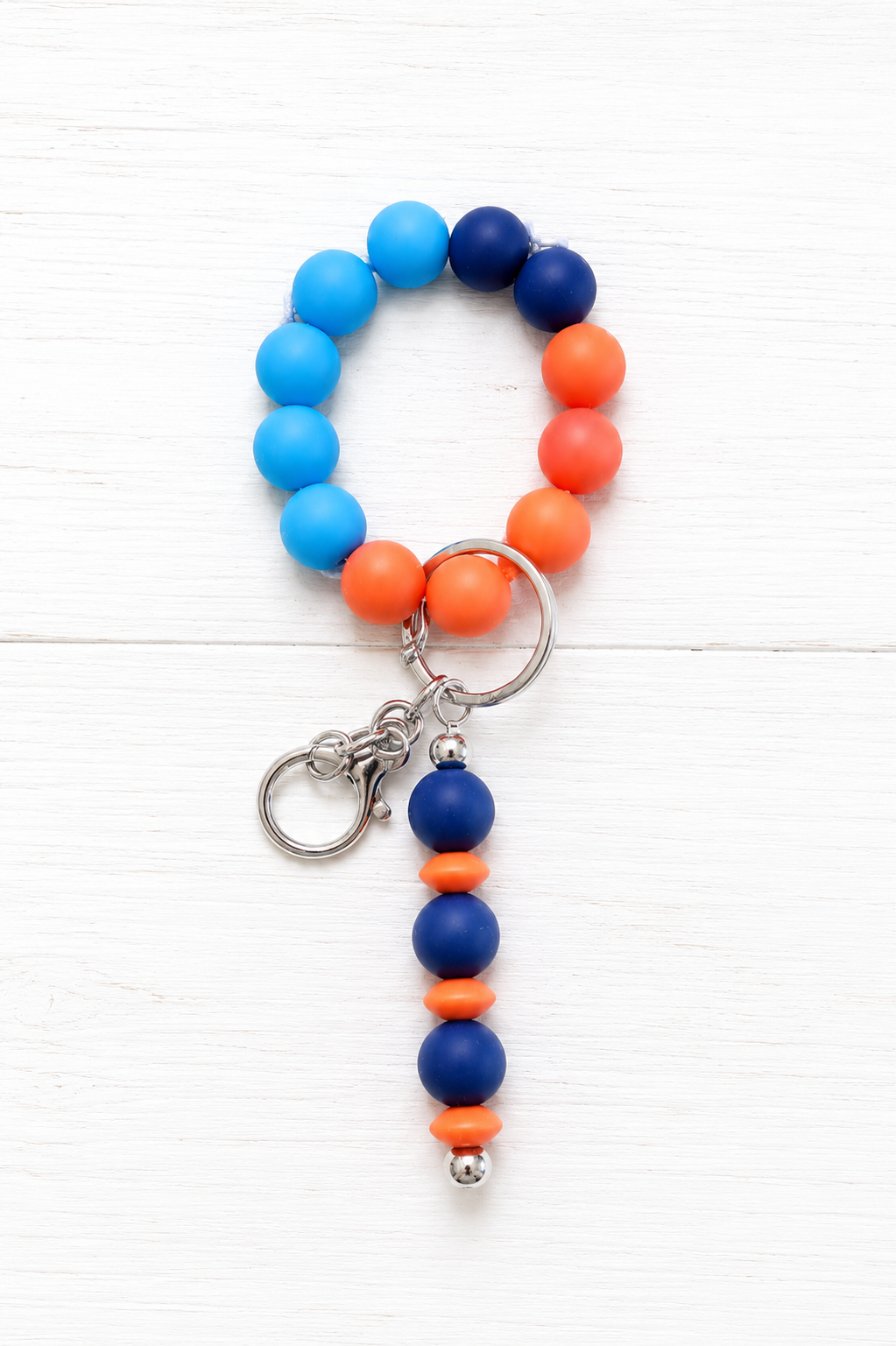 Coral & Blue Beaded Wrislet With Extra Keychain Bar