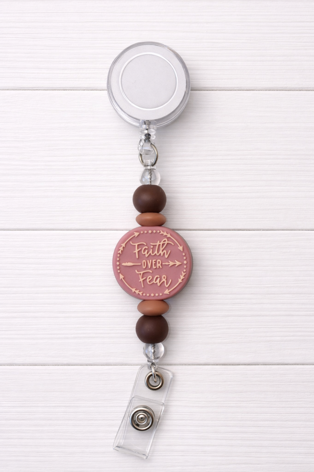 “Faith over Fear” Beaded Badge Reel