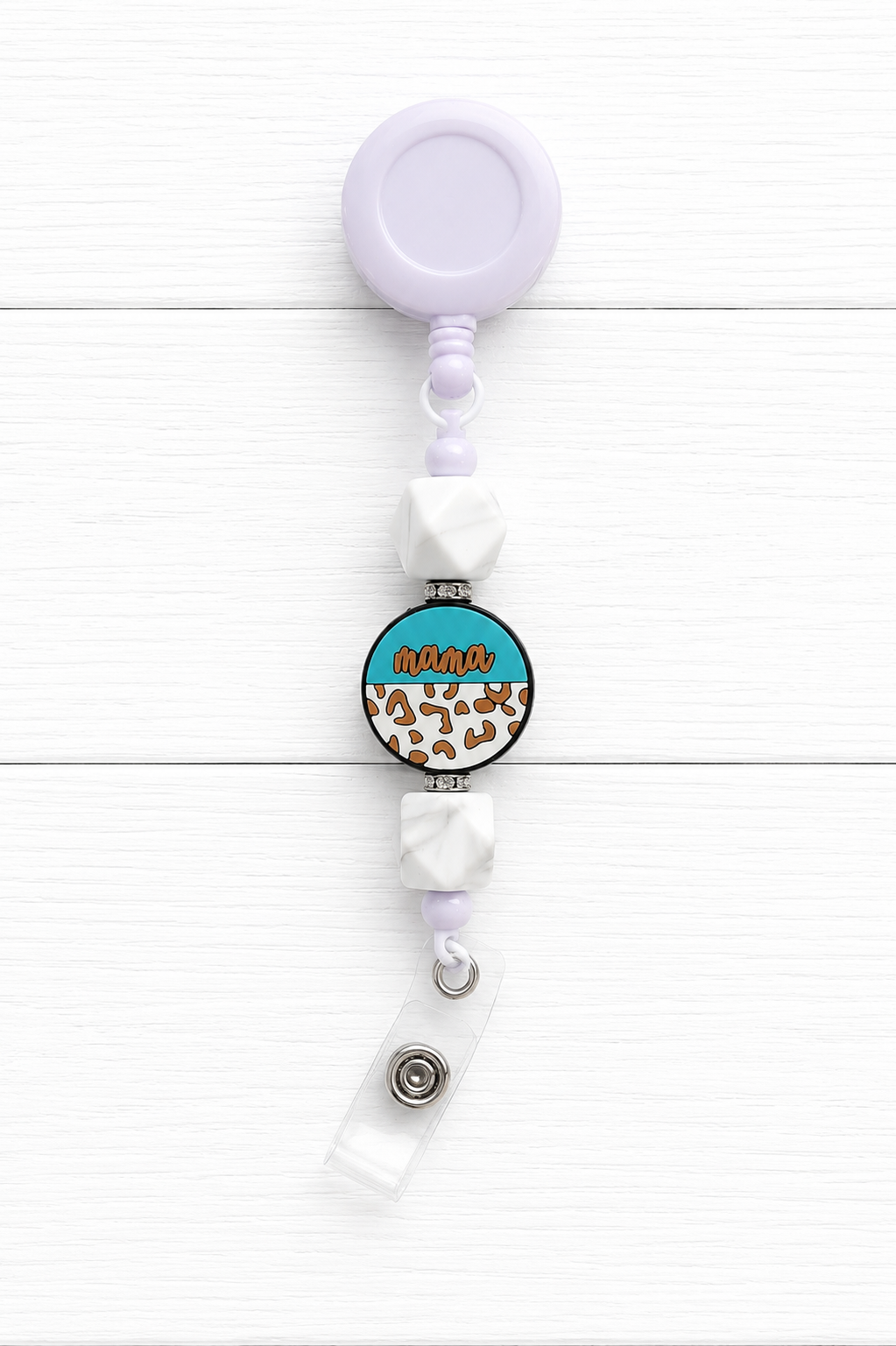 Mama Leopard Beaded Badge Reel