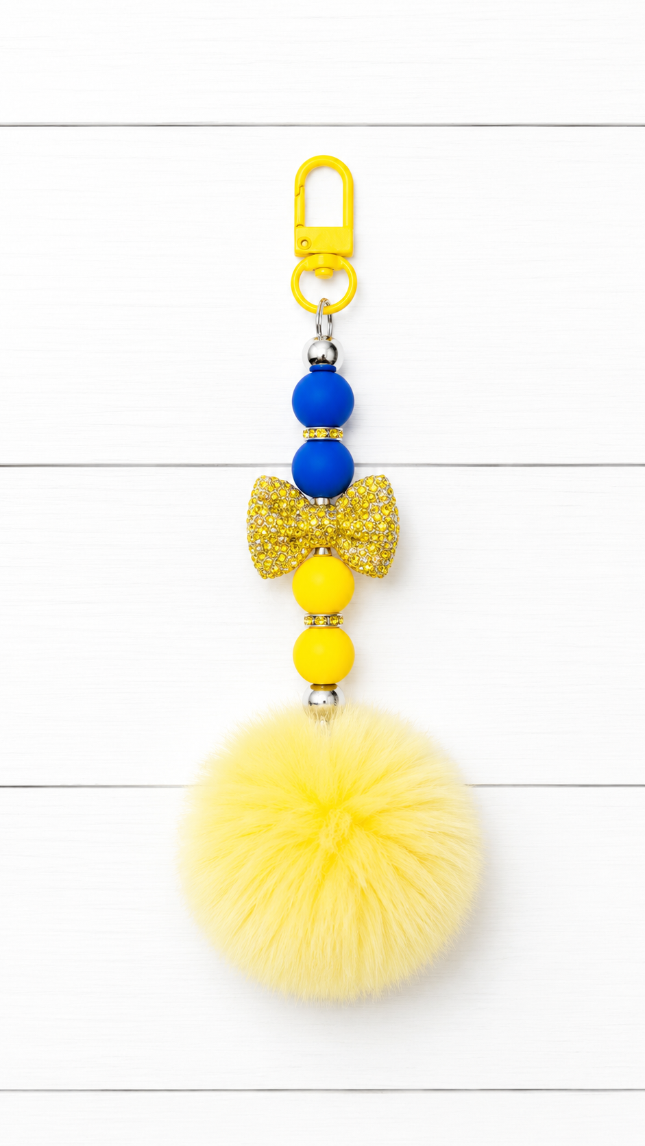 Blue & Yellow Bow Beaded Keychain/ Bag Charm