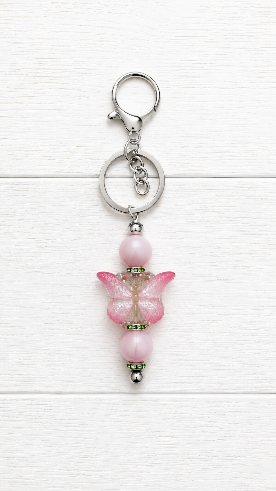 Pink Butterfly Beaded Keychain/ Bag Charm