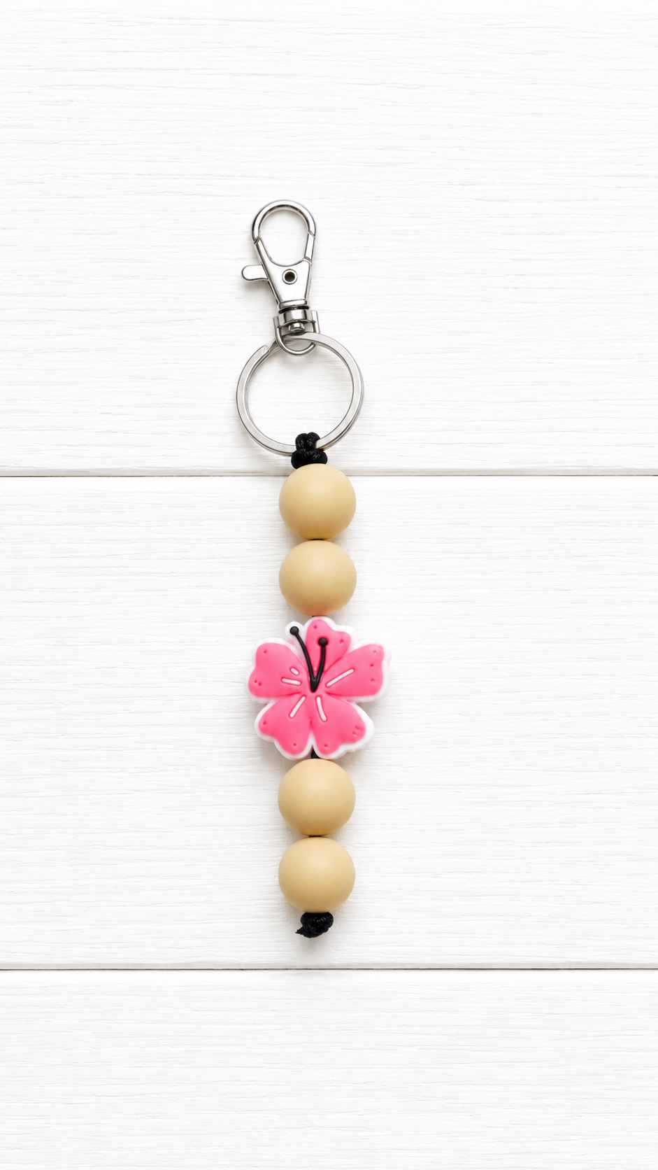 Pink Hawiian Flower Beaded Keychain/ Bag Charm