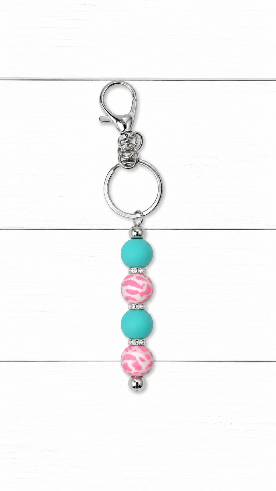 Pink & Teal Beaded Keychain/ Bag Charm