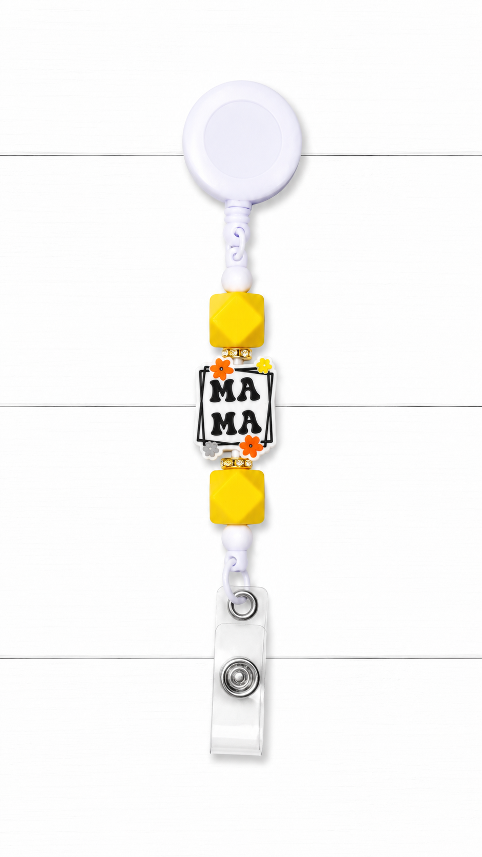 Mama Beaded Yellow Badge Reel