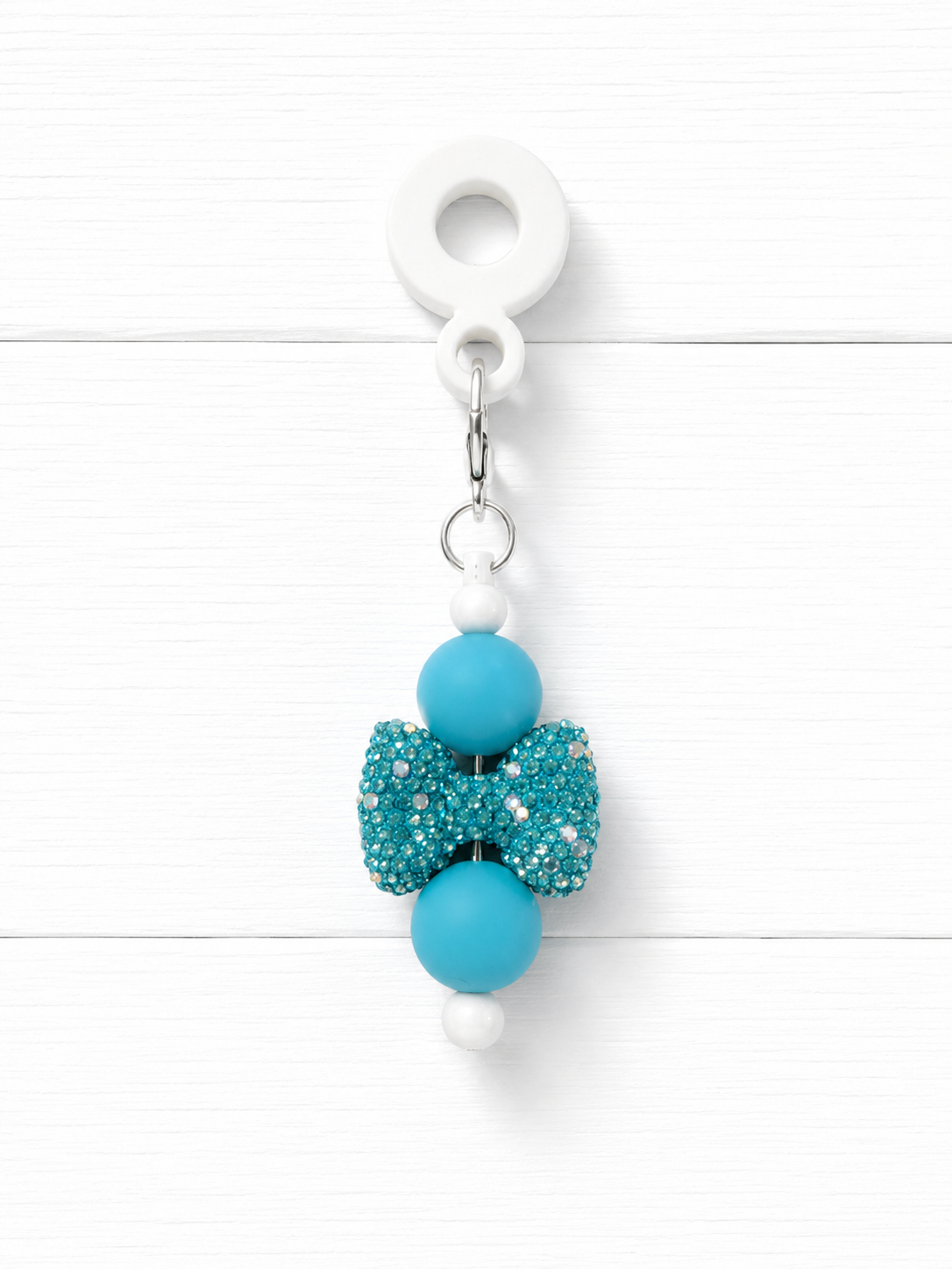 Blue Rhinestone Bow Beaded Cup Straw Charm