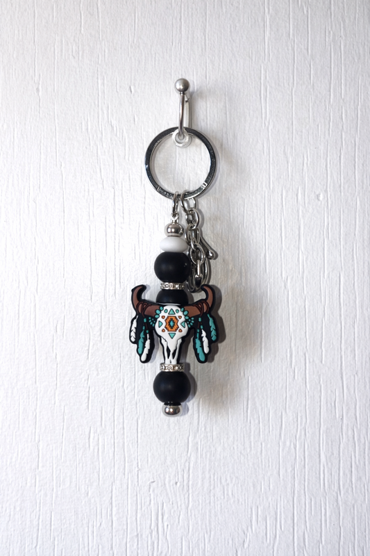 Western Steer Skull Beaded Keychain/ Bag Charm