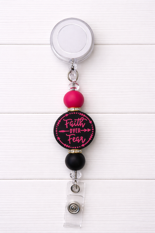 “Faith over fear” Beaded Badge Reel