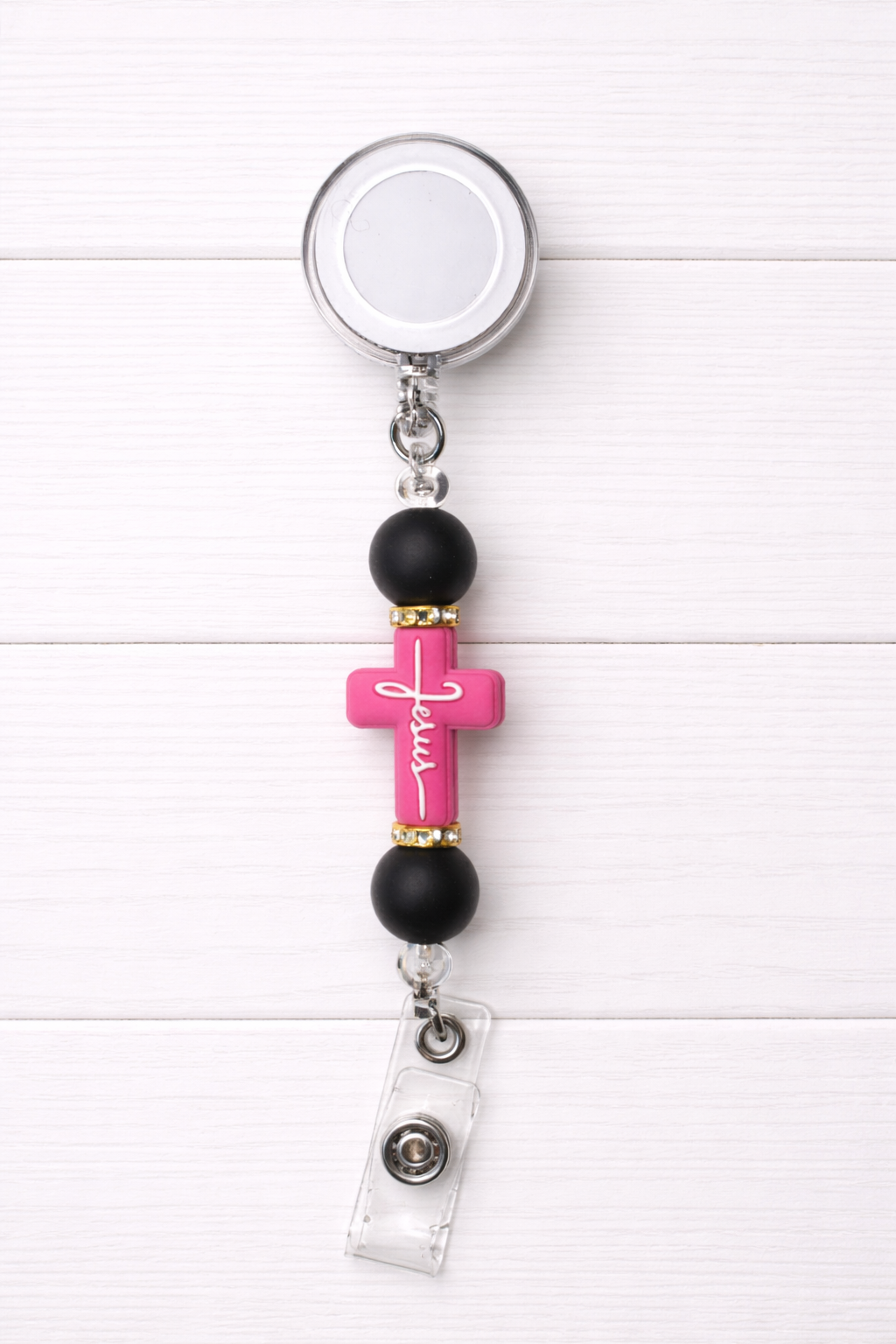 Pink Cross “Jesus” Badge Reel