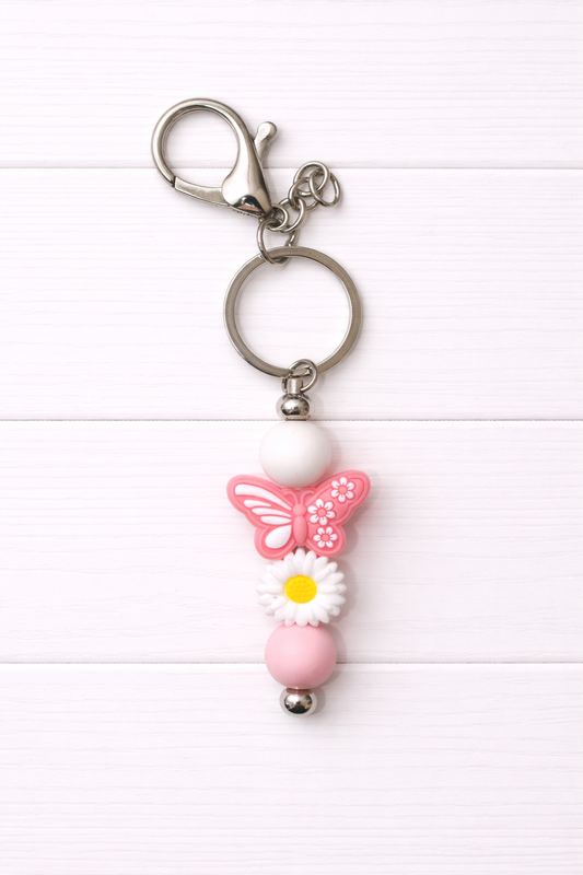 Butterfly Daisy Beaded Keychain/ Bag Charm