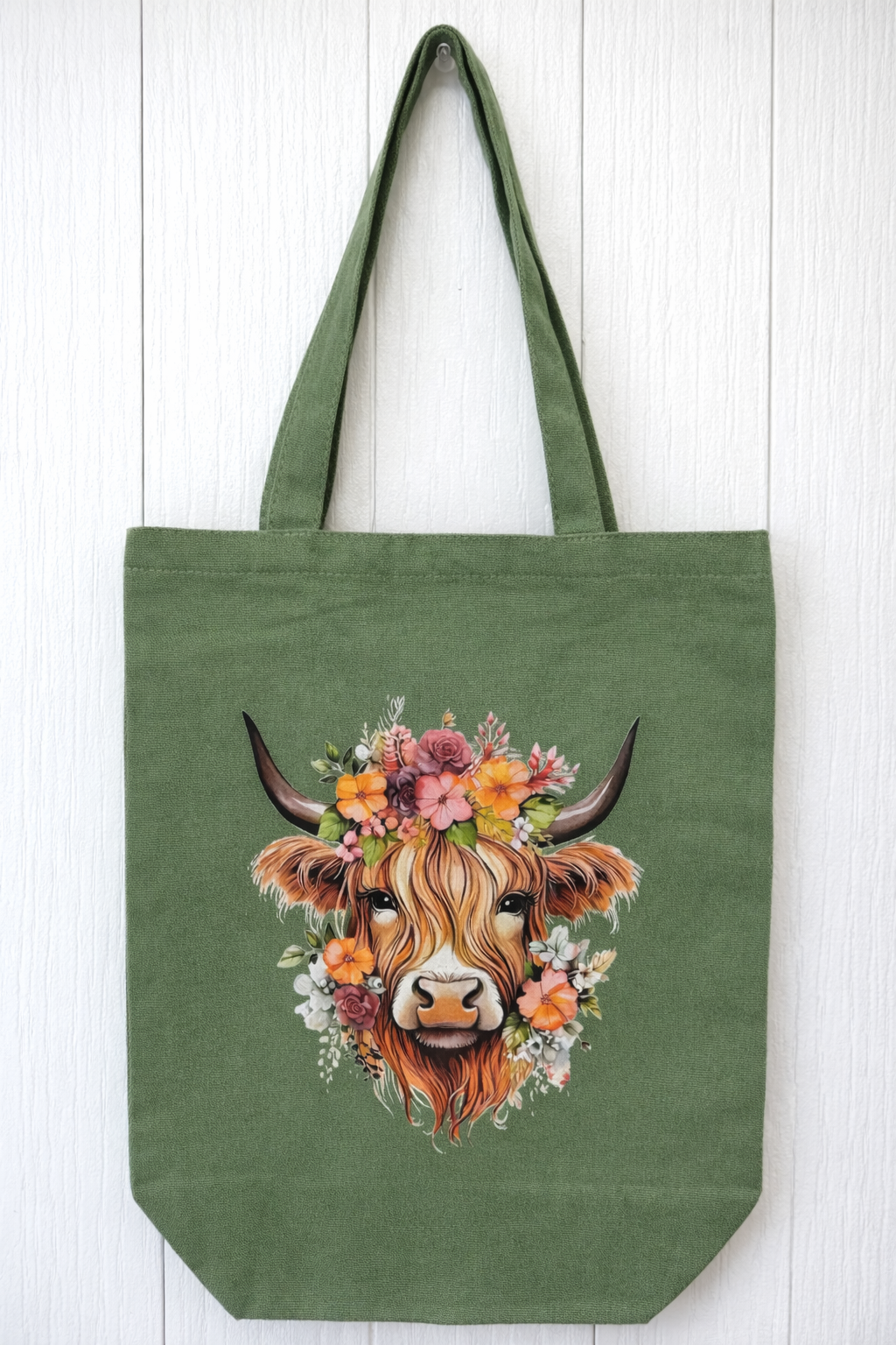 Highland Cow Floral Tote Bag