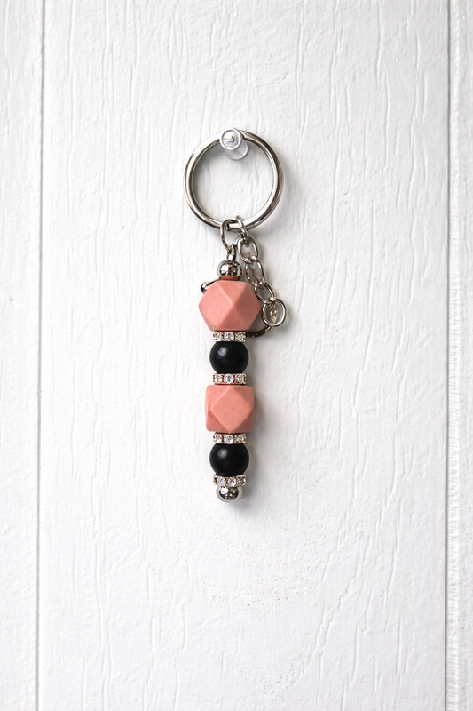 Pink & Black Beaded Keychain/ Bag Charm