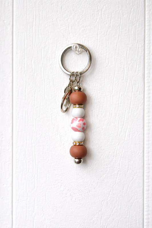 Pink Cow Print Beaded Keychain/ Bag Charm