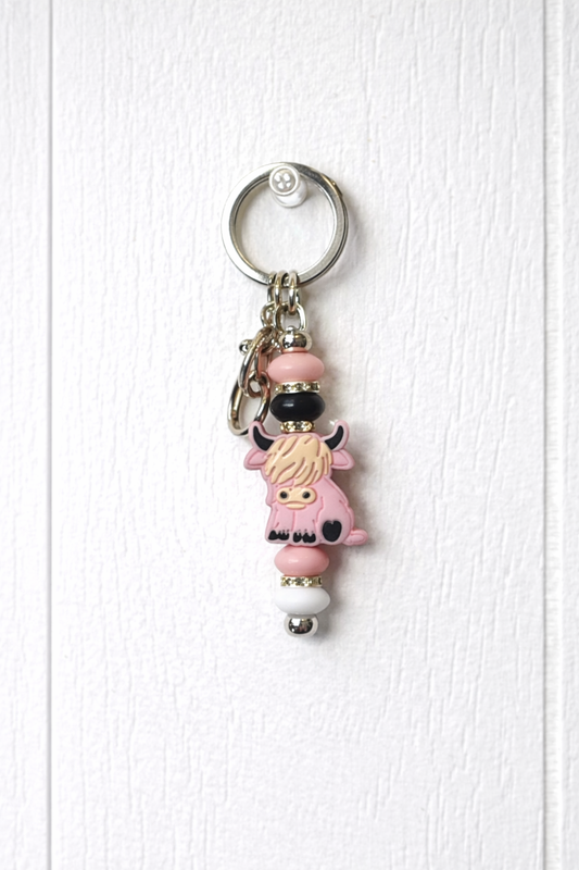 Pink Highland Cow Beaded Keychain/ Bag Charm