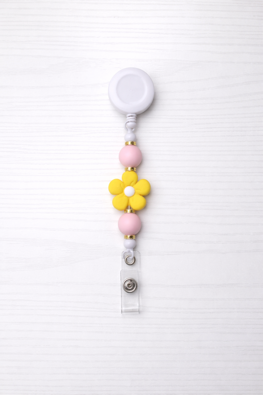 Pink & Yellow Daisy Beaded Badge Reel