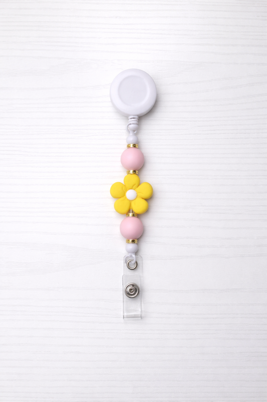 Pink & Yellow Daisy Beaded Badge Reel