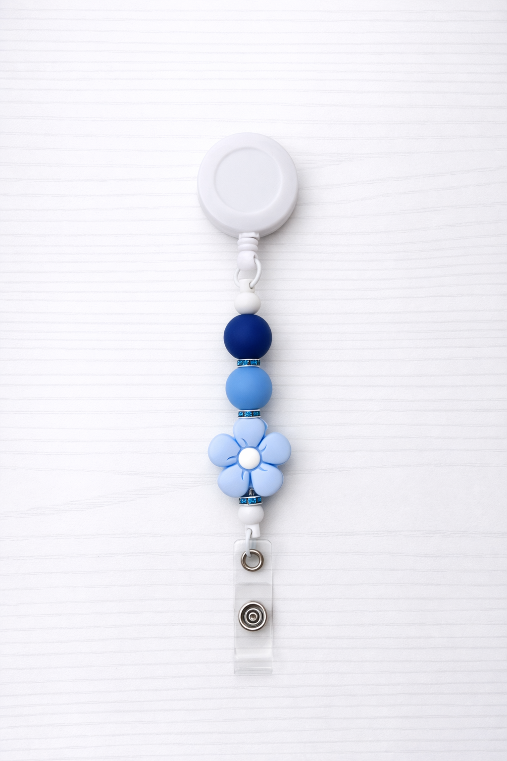 Blue Daisy Beaded Badge Reel