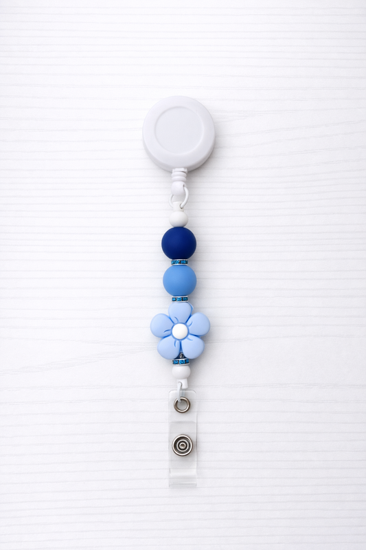 Blue Daisy Beaded Badge Reel