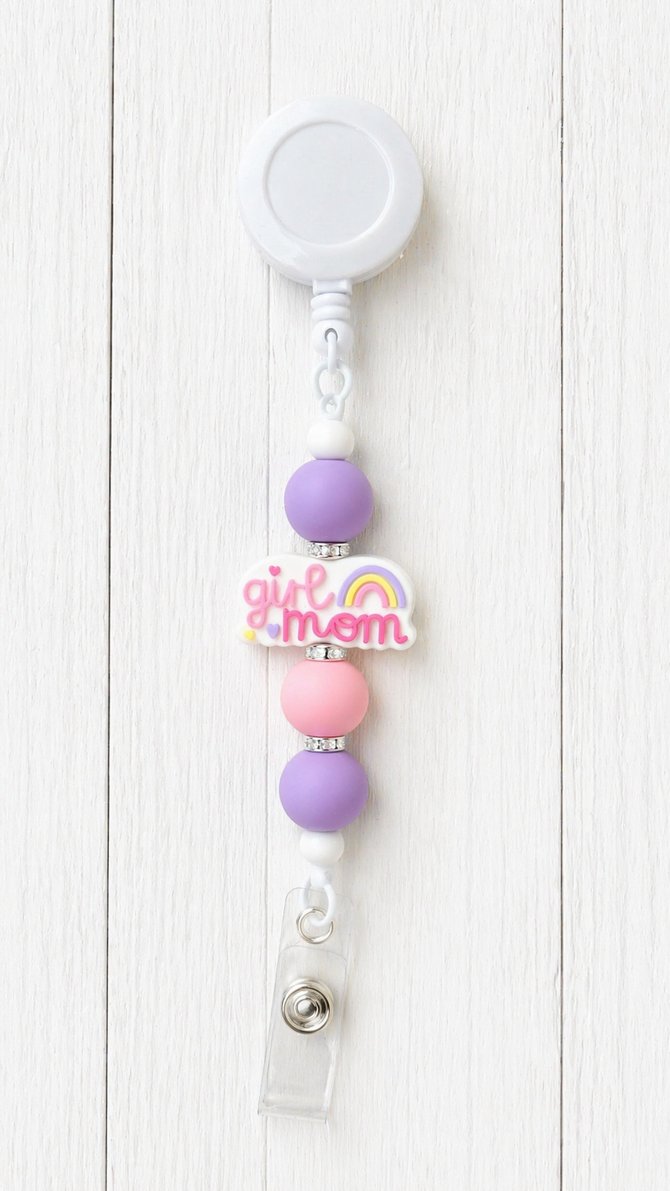 “Girl Mom” Beaded Badge Reel