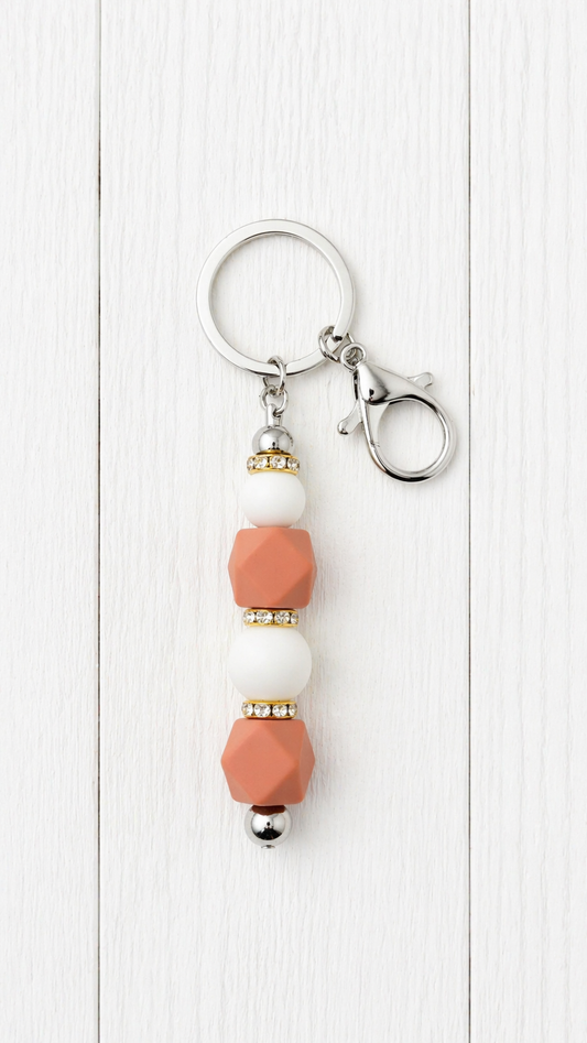 Brown & White Beaded Keychain/ Bag Charm