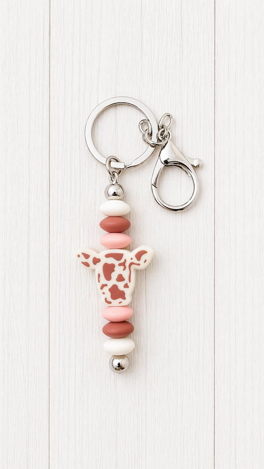 Cow Print Beaded Keychain/ Bag Charm