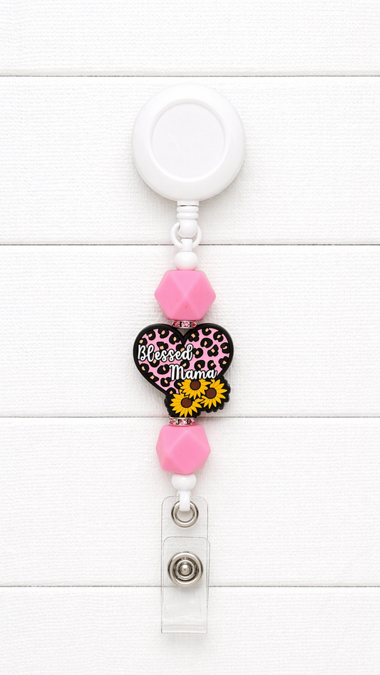 Blessed Mama Beaded Badge Reel