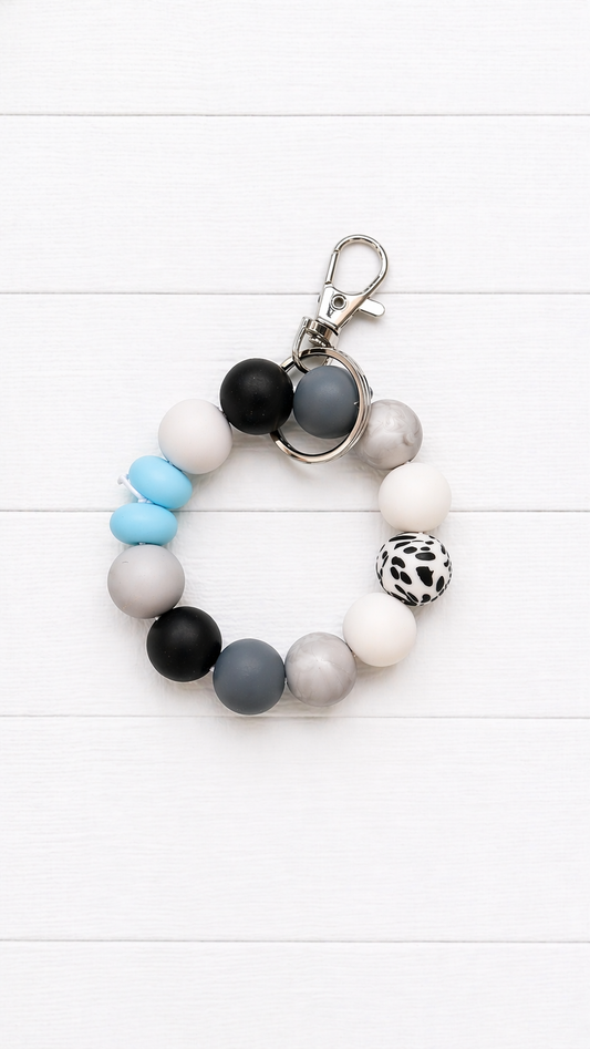 Blue & Grey Beaded Keychain Wrislet