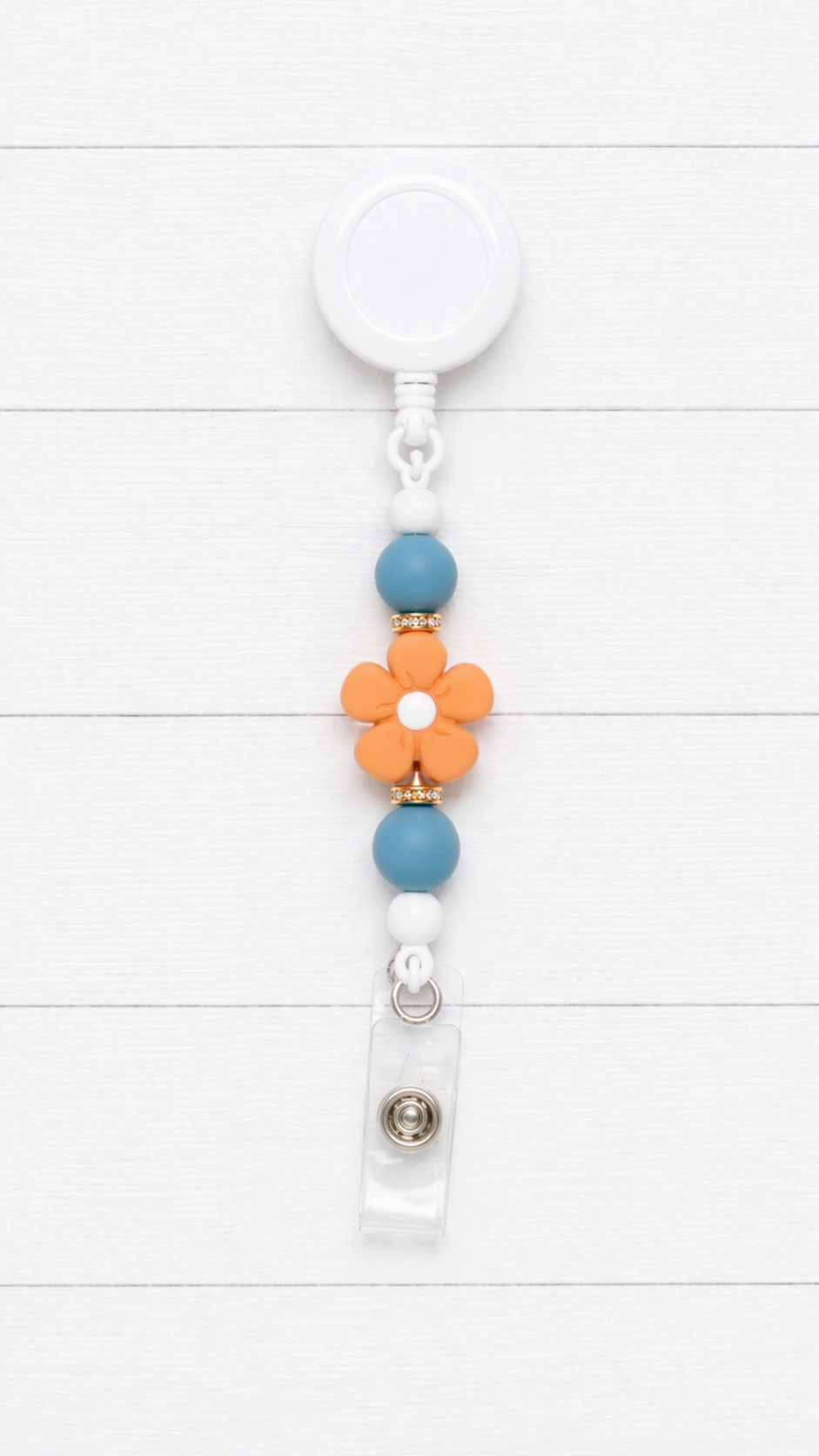 Orange & Blue Daisy Beaded Badge Reel