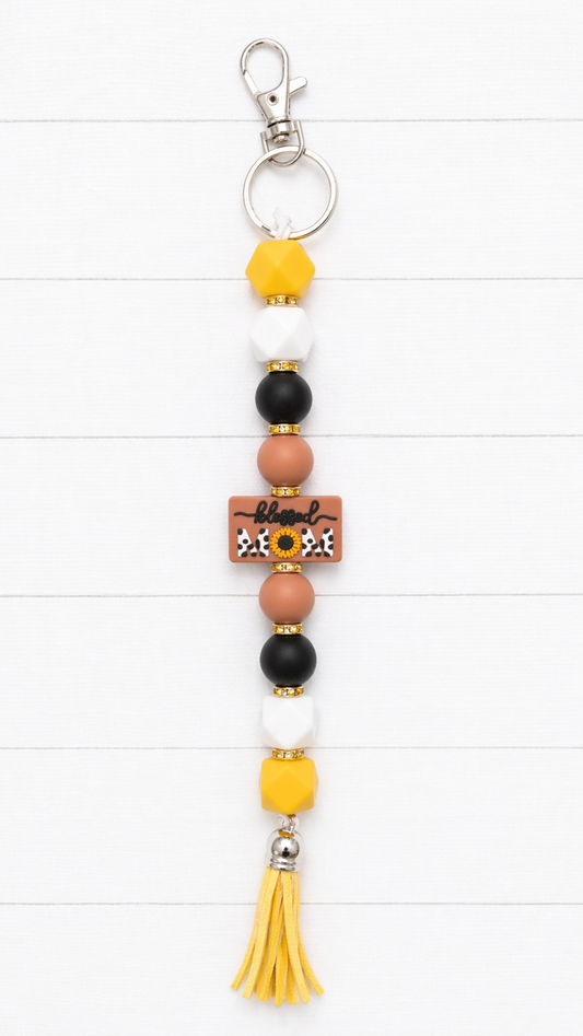 Blessed Mama Long Beaded Keychain