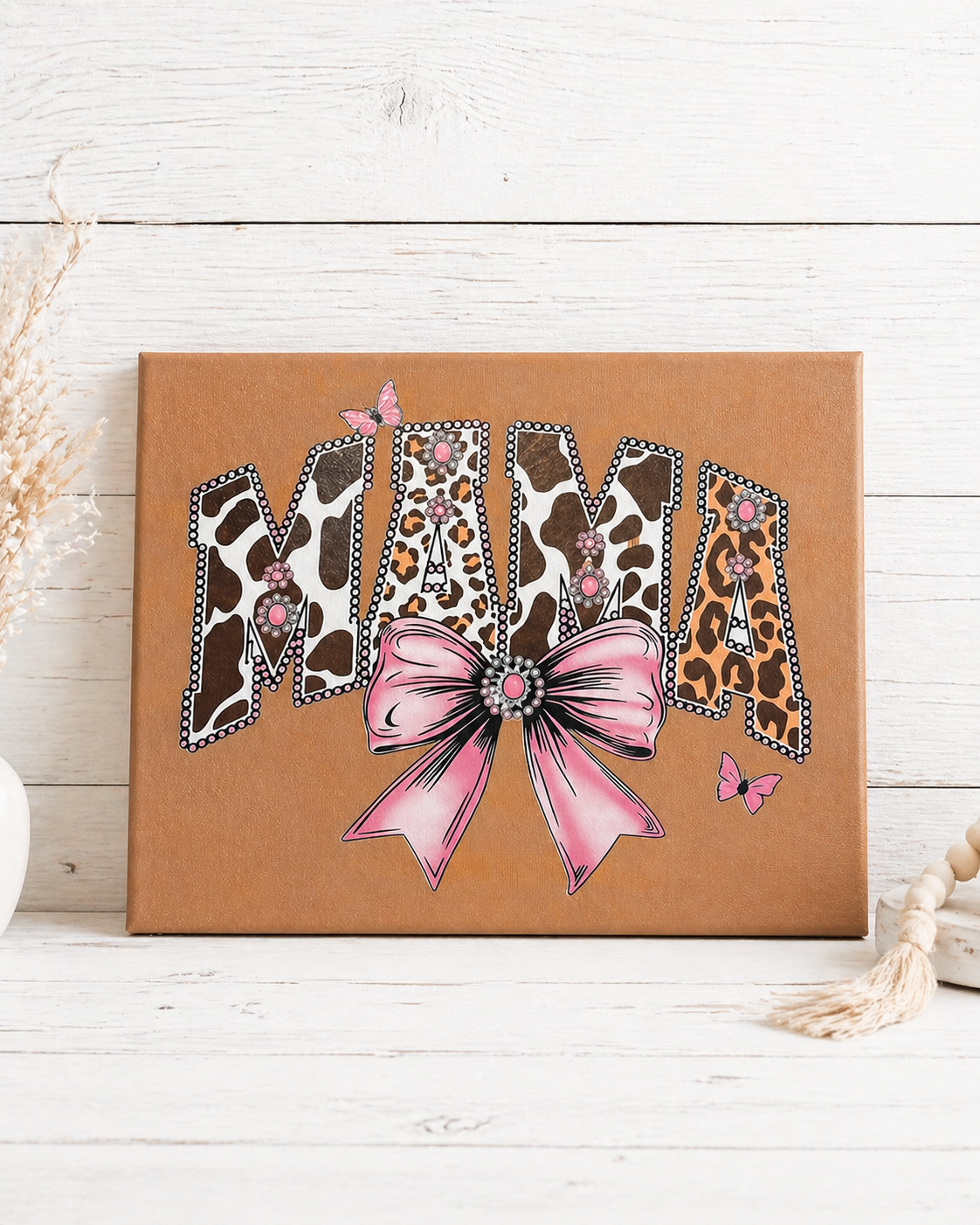 Mama Leopard Bow Hangable Canvas