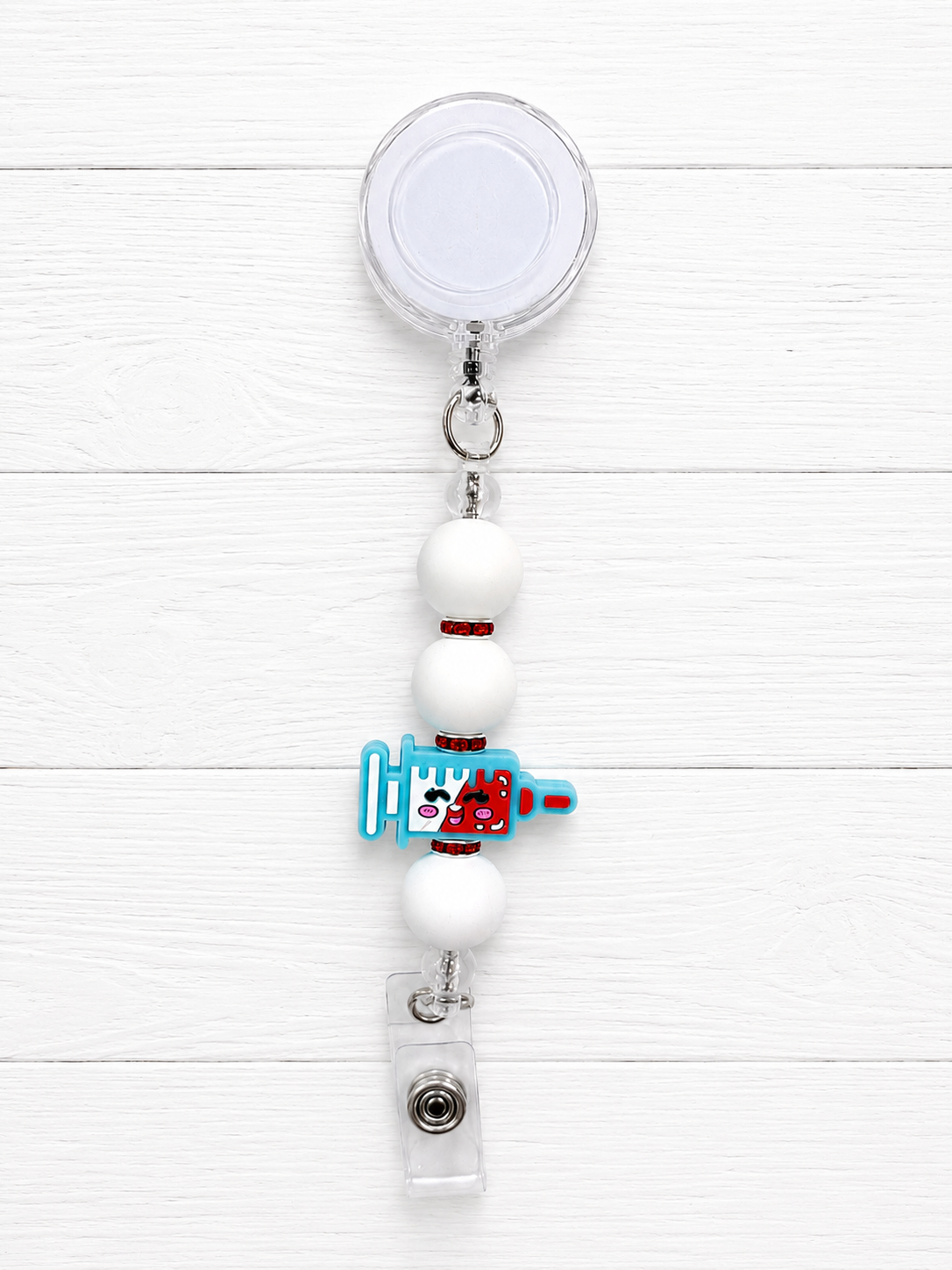 Cute syringe Beaded Badge Reel