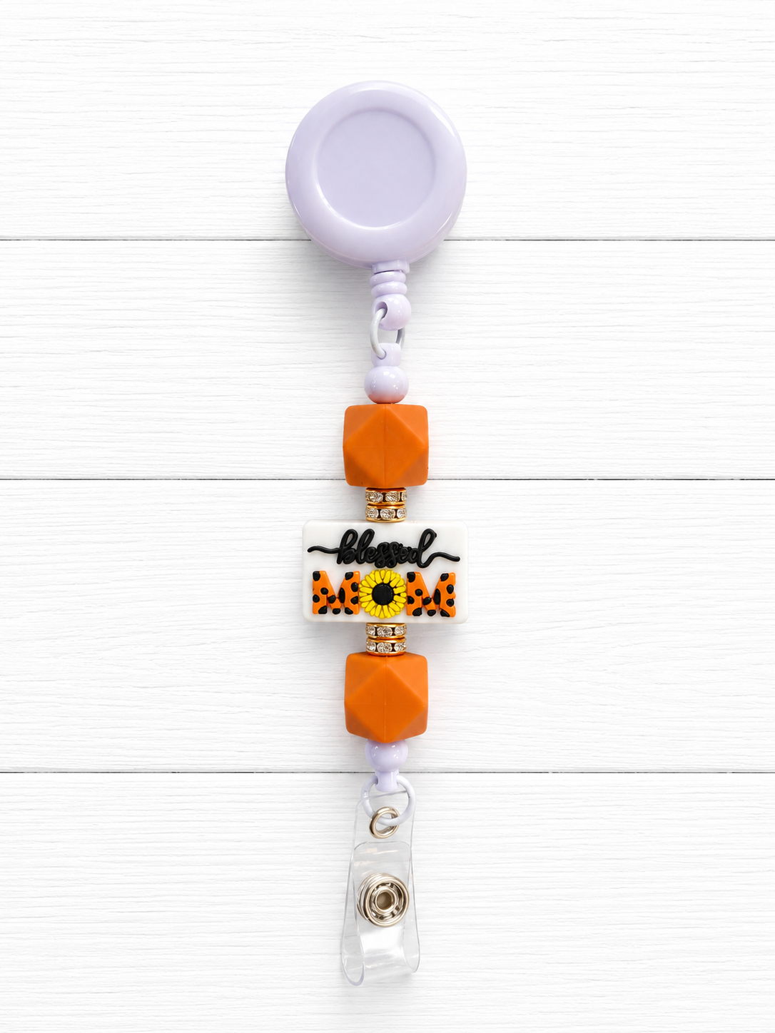 Blessed Mama Beaded Badge Reel