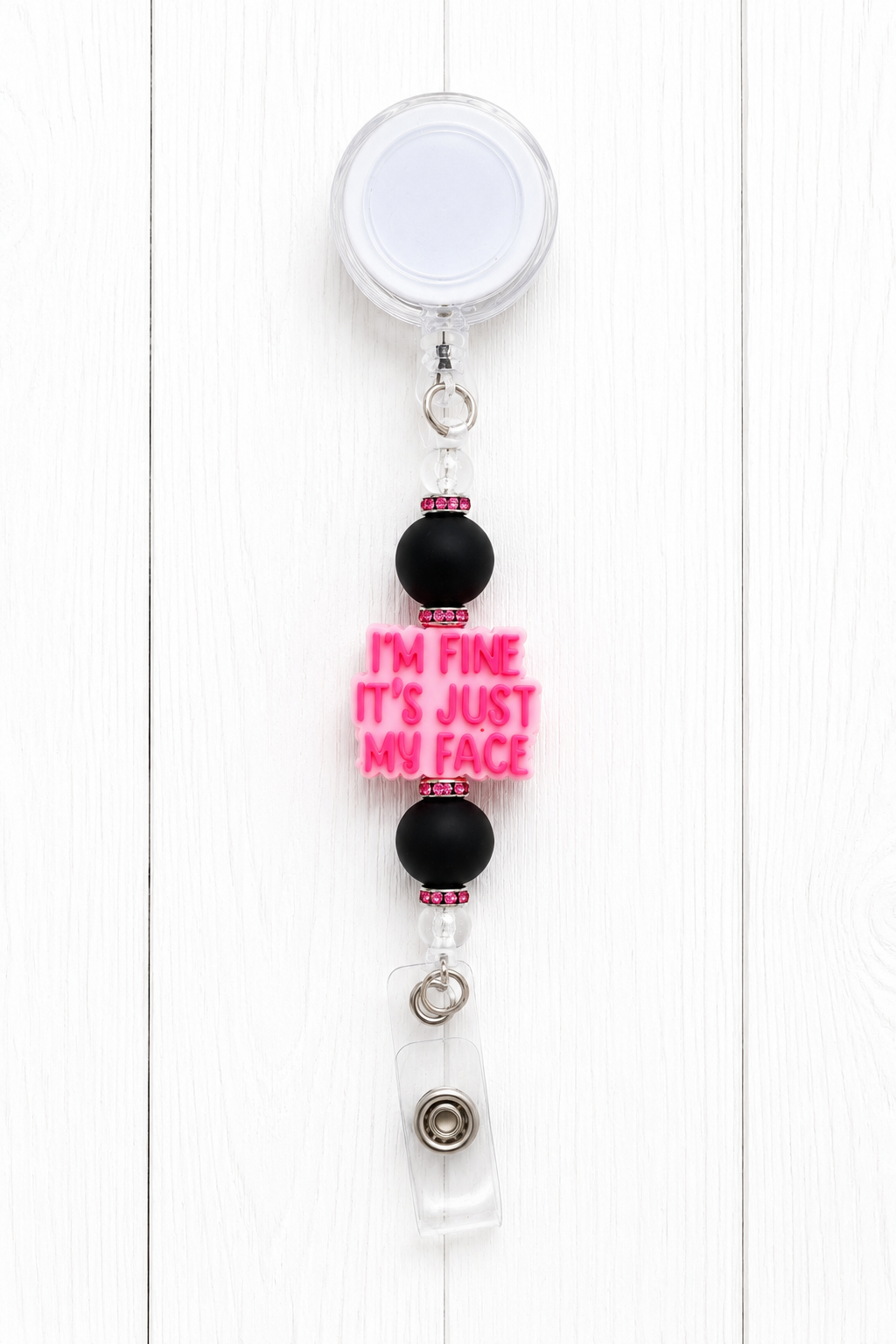 I’m Fine It’s Just My Face Beaded Badge Reel