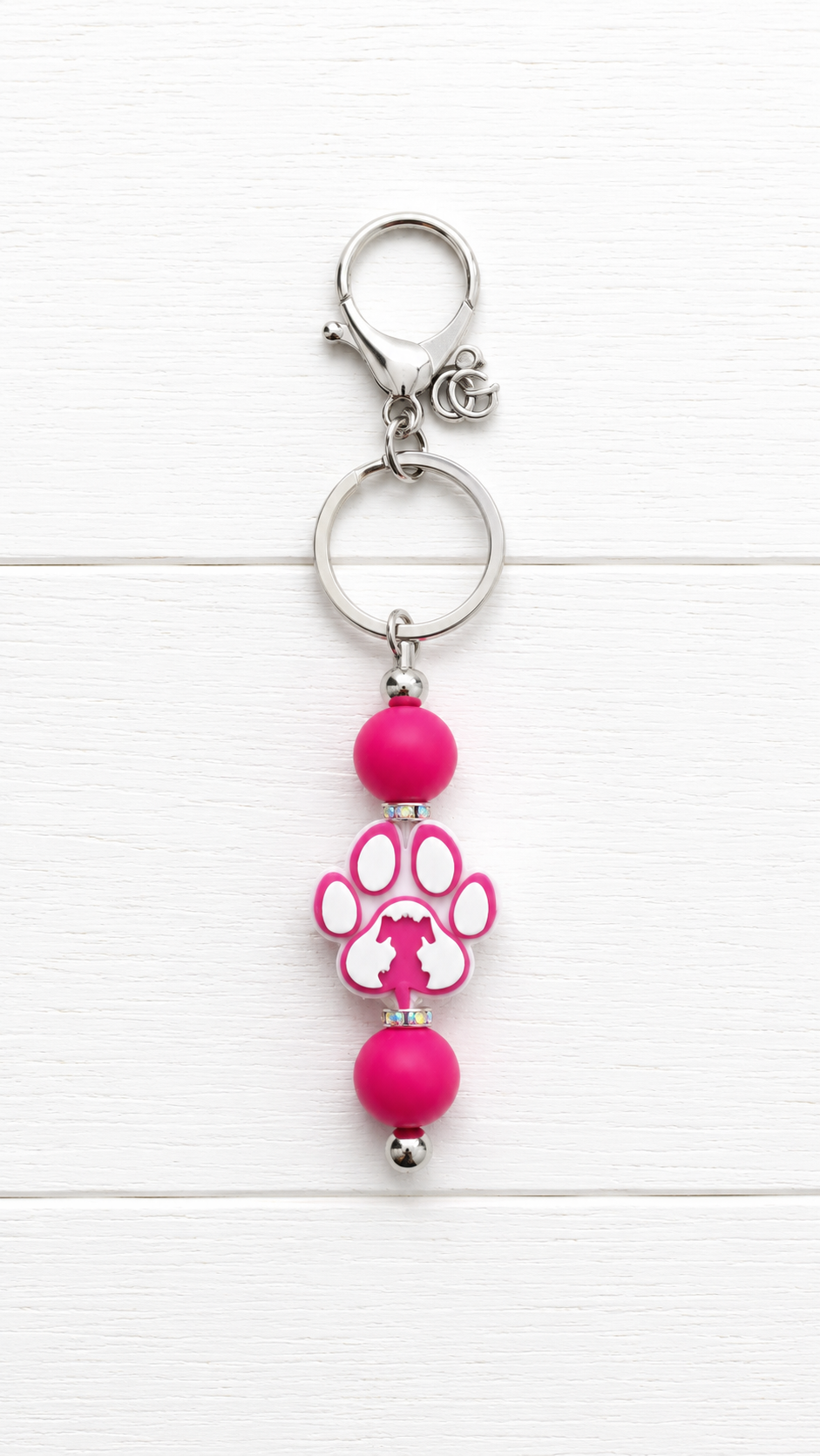 Pink Paw Print Beaded Keychain/ Bag Charm