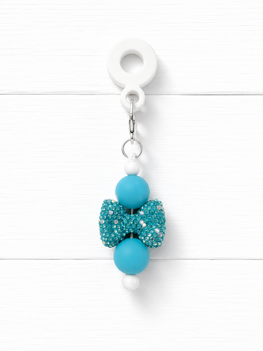 Blue Rhinestone Bow Beaded Cup Straw Charm